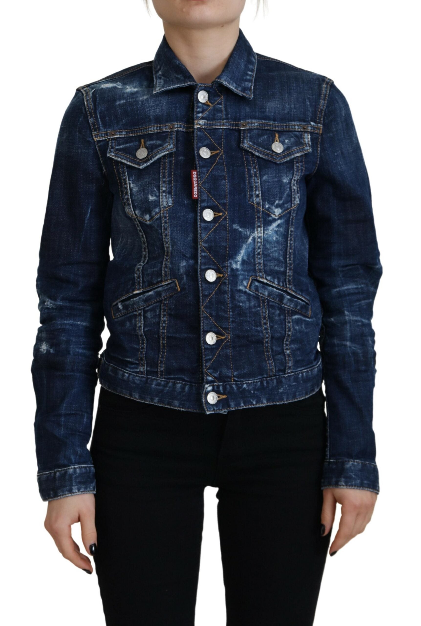 Dsquared² Mavi Simge Baskılı Yıpranmış Kot Ceket